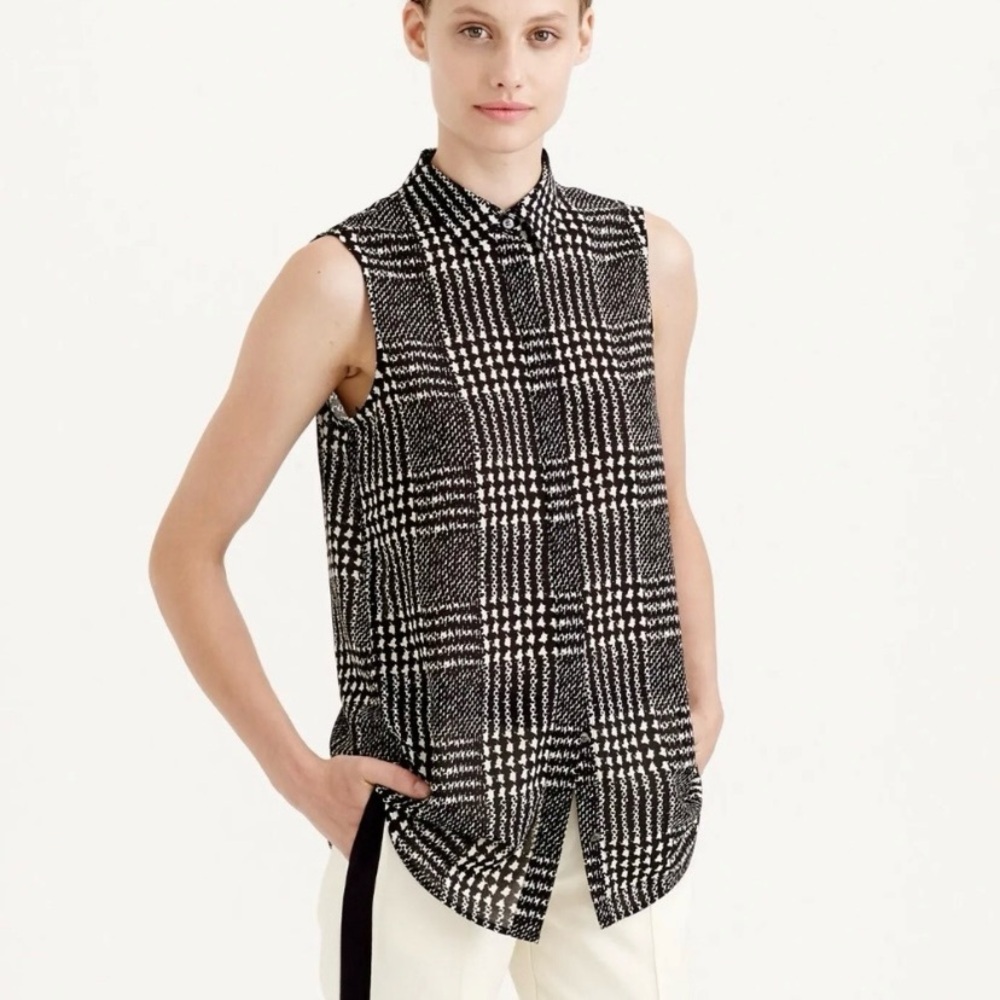NWOT J.Crew Black/White Houndstooth Sleeveless Blouse